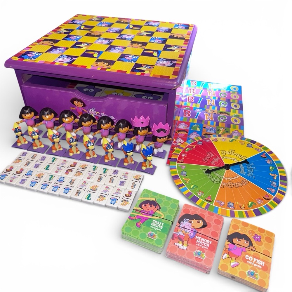 Vintage Y2K Nick Jr Dora The Explorer Wooden Checkers & Game Chest 2006